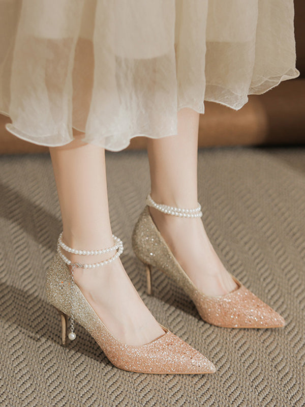 gradation pearl strap pumps