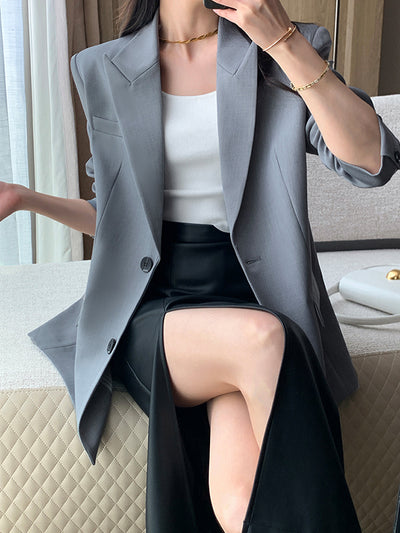 high waist slim slit leather long skirt