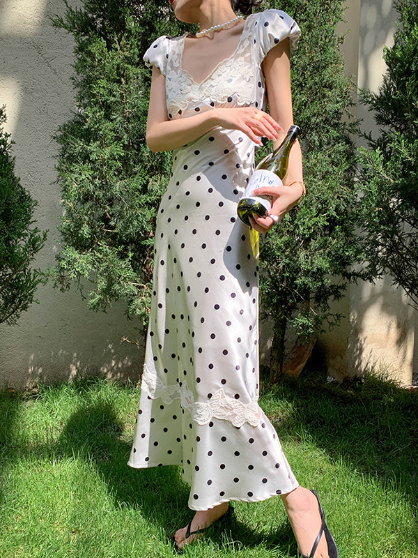 dot lace tight long dress