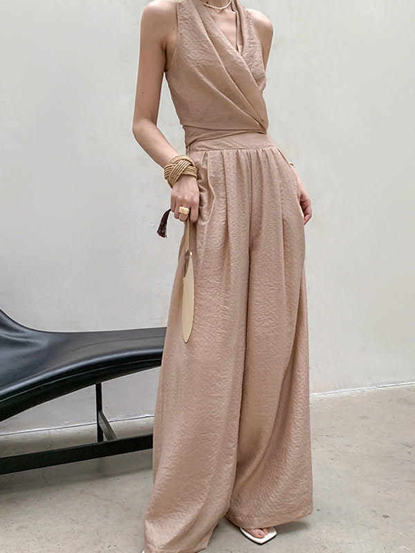 milk tea sleeveless tops and wide pants set up