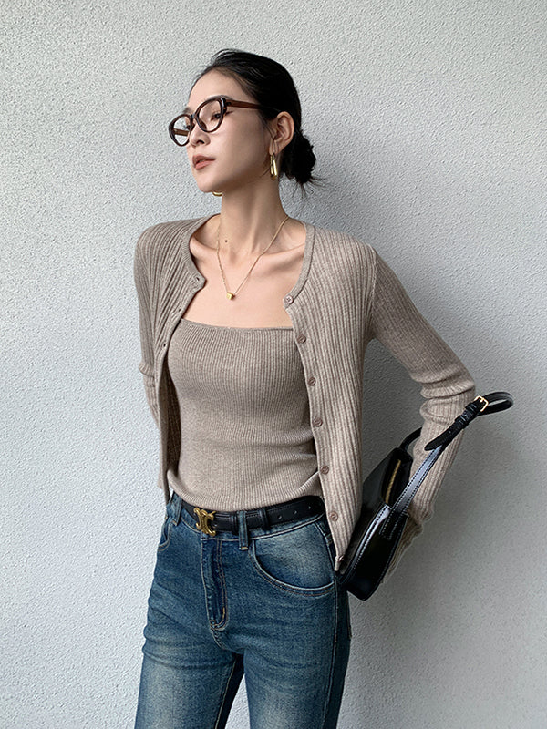 sweater long sleeve tops camisole 2 piece set