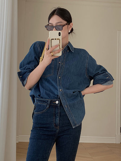 retro blue denim shirt
