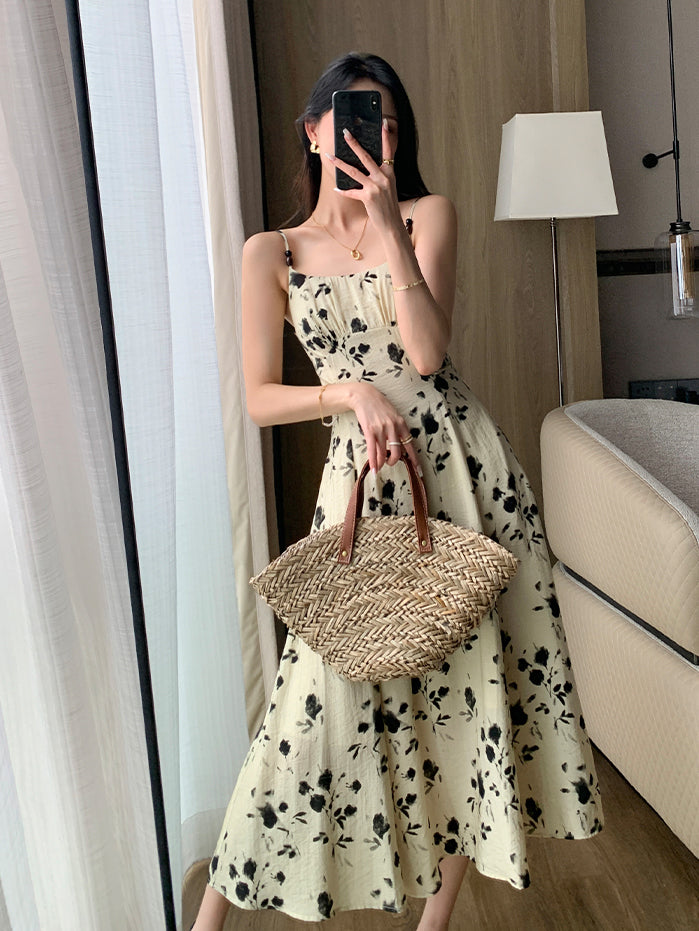 french flower camisole long one piece