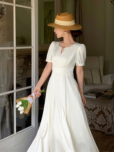 off white back ribbon long dress