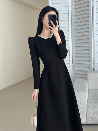 bijou neck black elegant dress