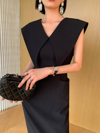 big collar sleeveless slim tight long dress