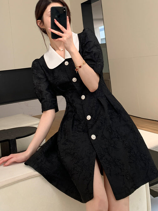 french waist slim button one piece