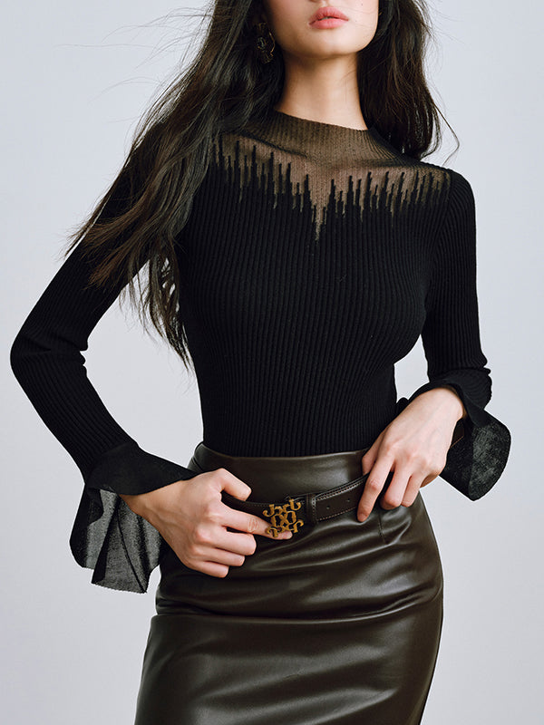 organdy ruffle long sleeve tops