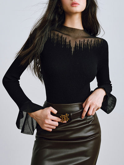 organdy ruffle long sleeve tops