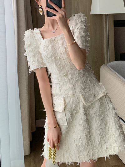 high end square feather like white one piece