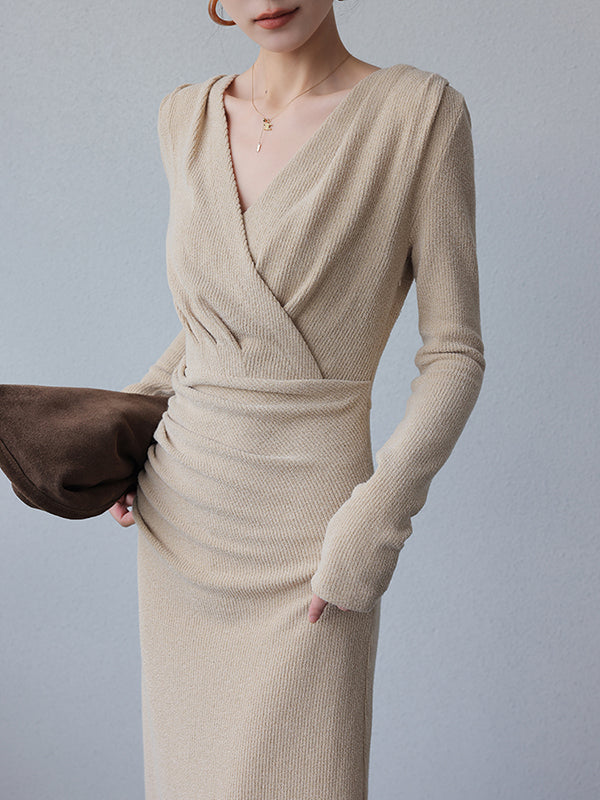 milk tea color v neck long one piece