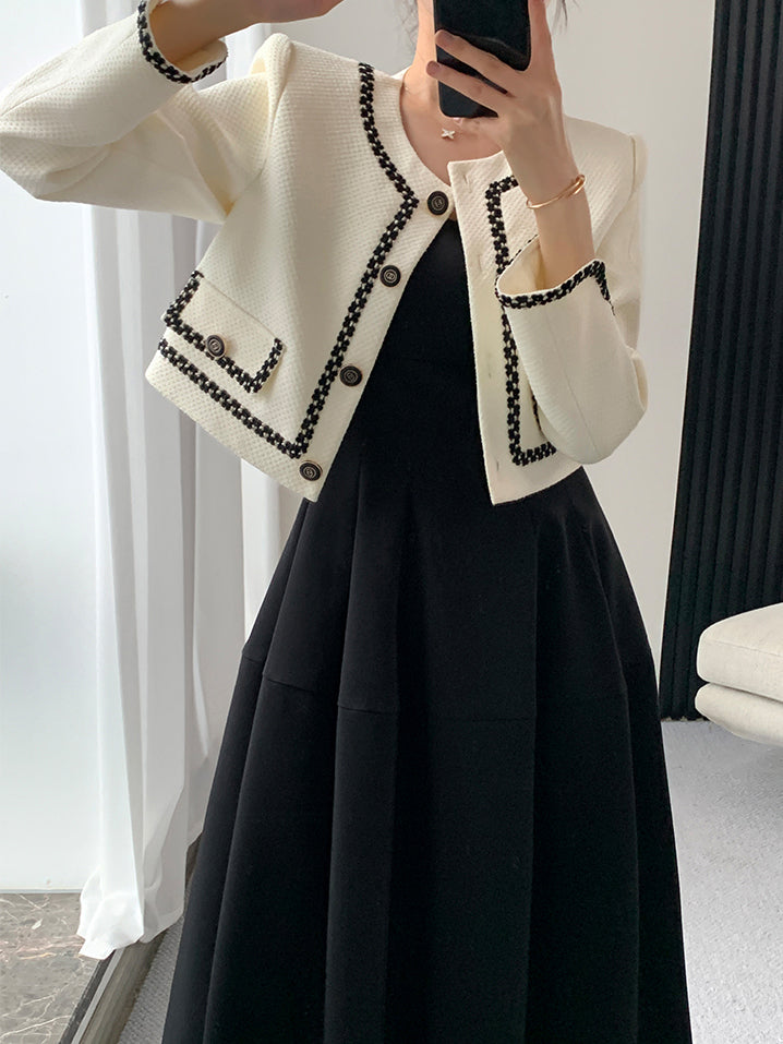 short jacket camisole dress bicolor setup