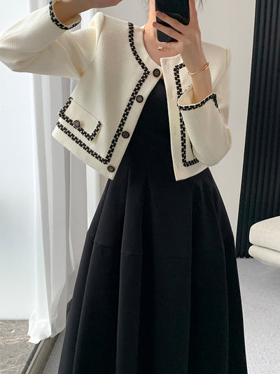 short jacket camisole dress bicolor setup