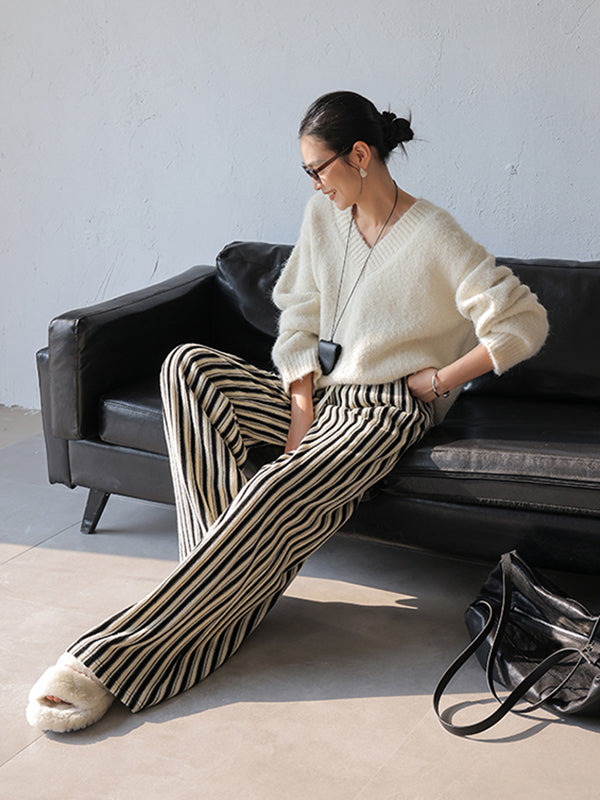 stripe wide straight pants