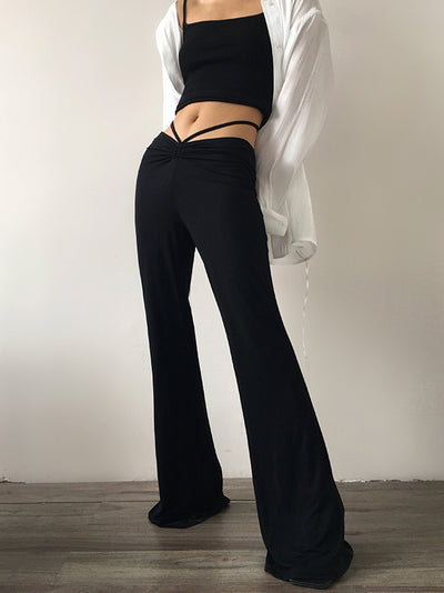black drawstring boot cut pants