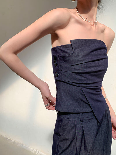 tube tops high waist casual pants denim setup