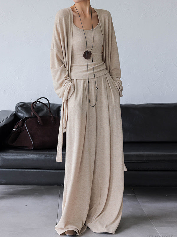 cardigan top camisole wide leg pants 3 piece set