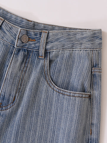 high waist light blue stripe wide pants