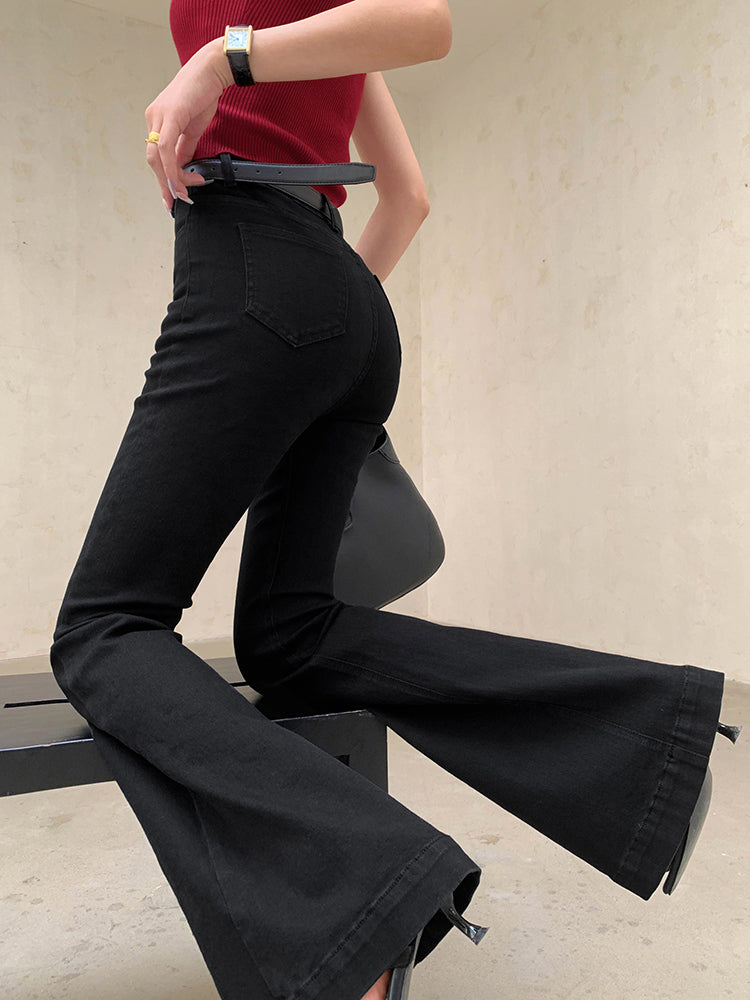 high waist flare slim fit black jeans