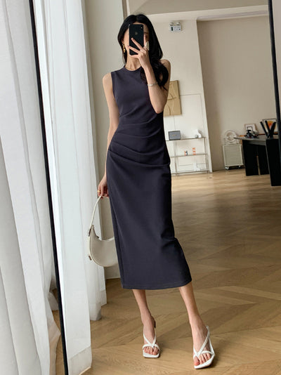 sleeveless waffle deep gray one piece