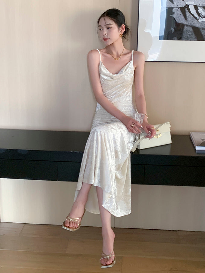 off white velour camisole mermaid long dress