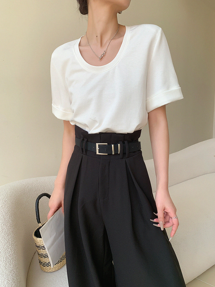 high waist slim wide black pants