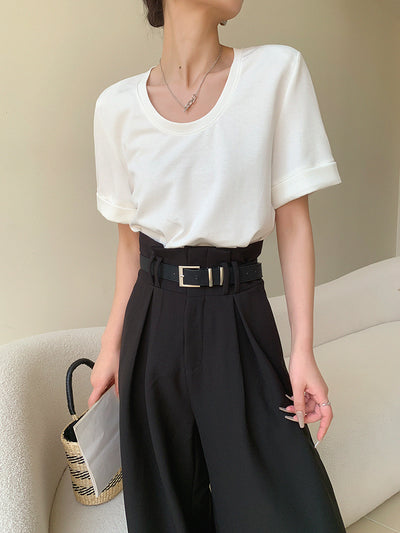 high waist slim wide black pants