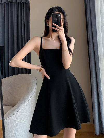 camisole flare back ribbon mini dress