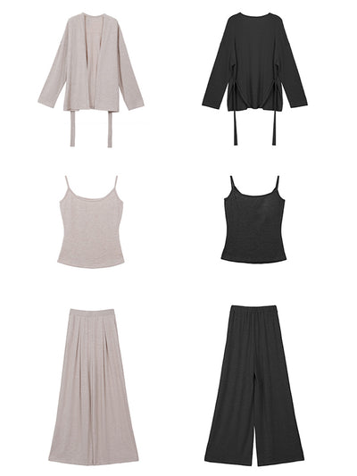 cardigan top camisole wide leg pants 3 piece set