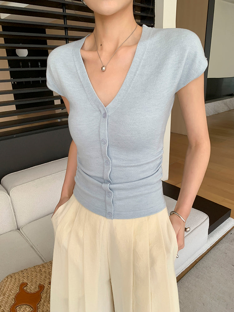 v neck button summer knit tops