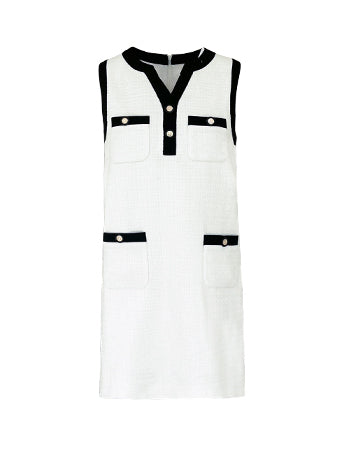 sleeveless button tweed mini one piece