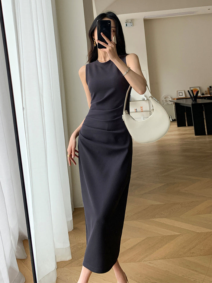 sleeveless waffle deep gray one piece