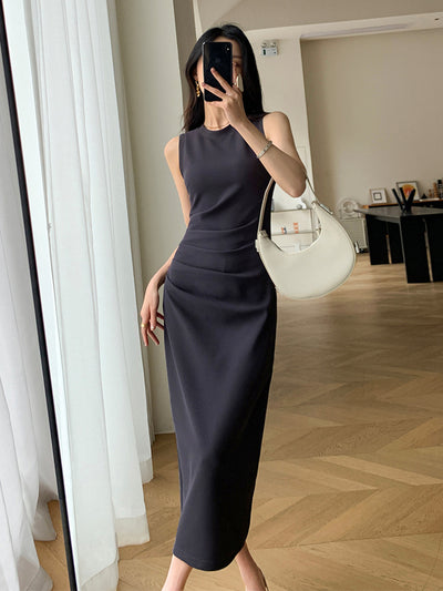 sleeveless waffle deep gray one piece