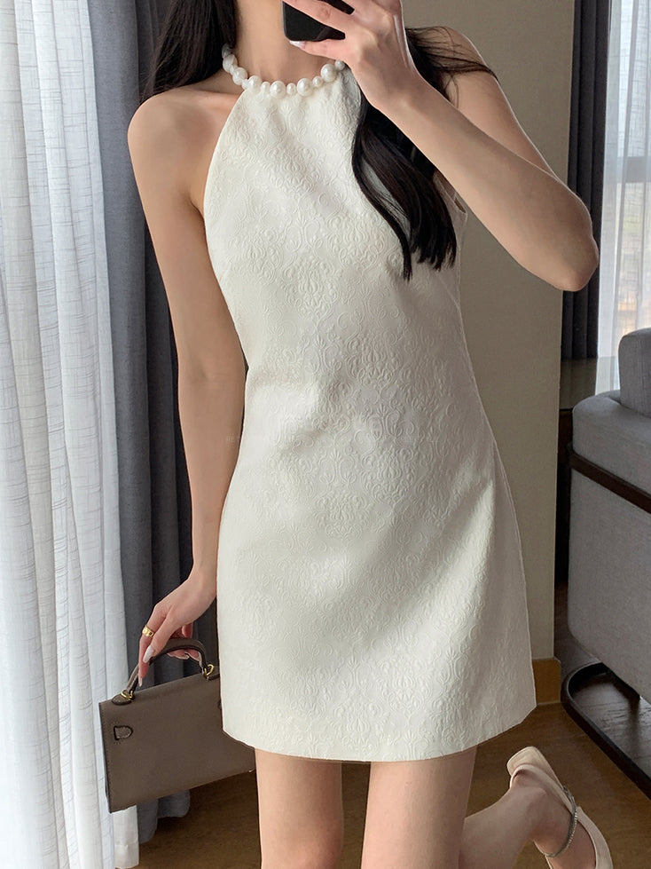 halter neck white tight mini one piece