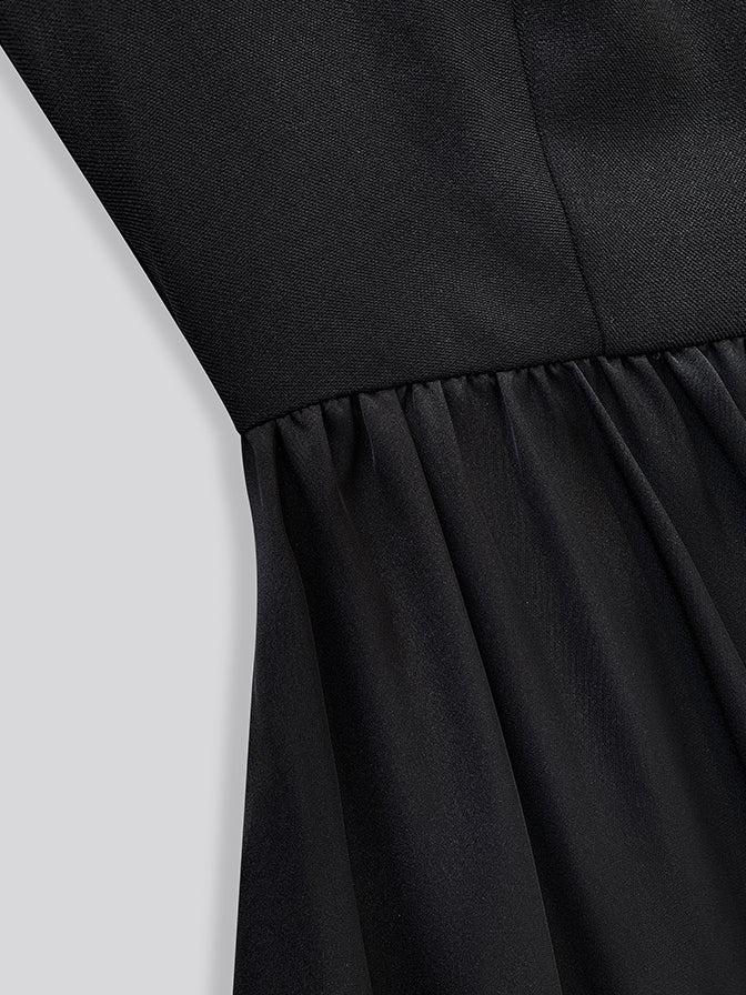 chain square neck puff sleeve black dress