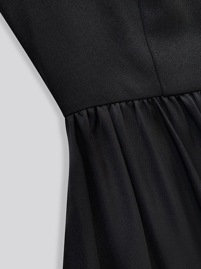 chain square neck puff sleeve black dress