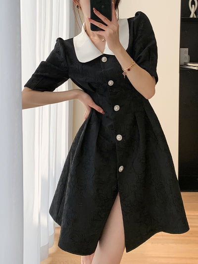 french waist slim button one piece