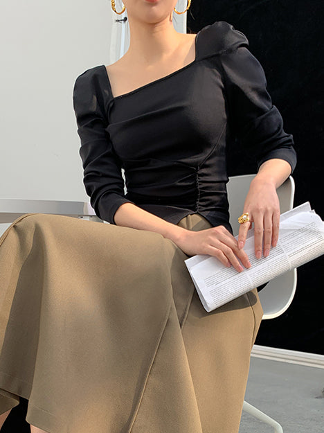 square collar slim slit tops