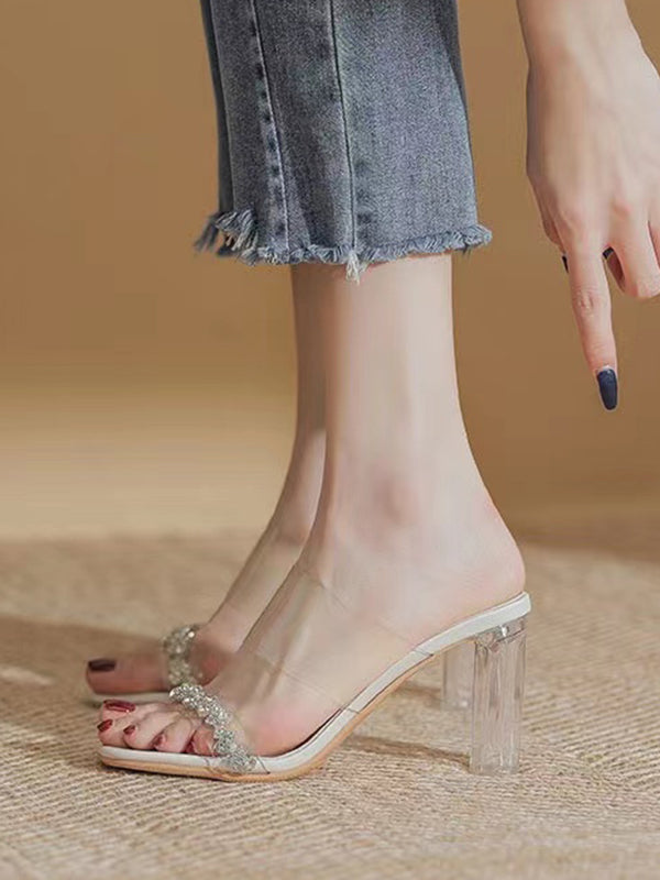 rhinestone clear heel sandals
