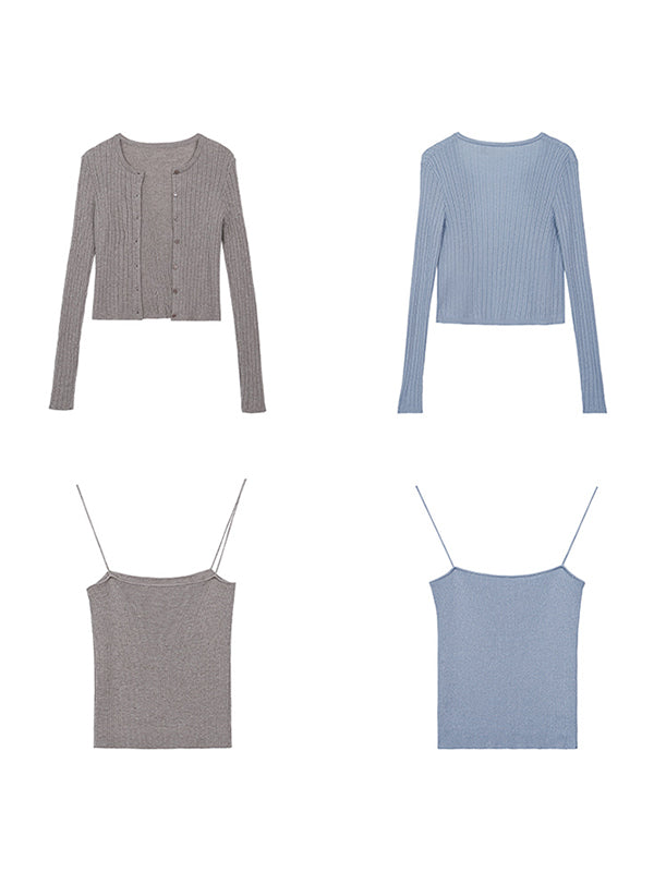 sweater long sleeve tops camisole 2 piece set