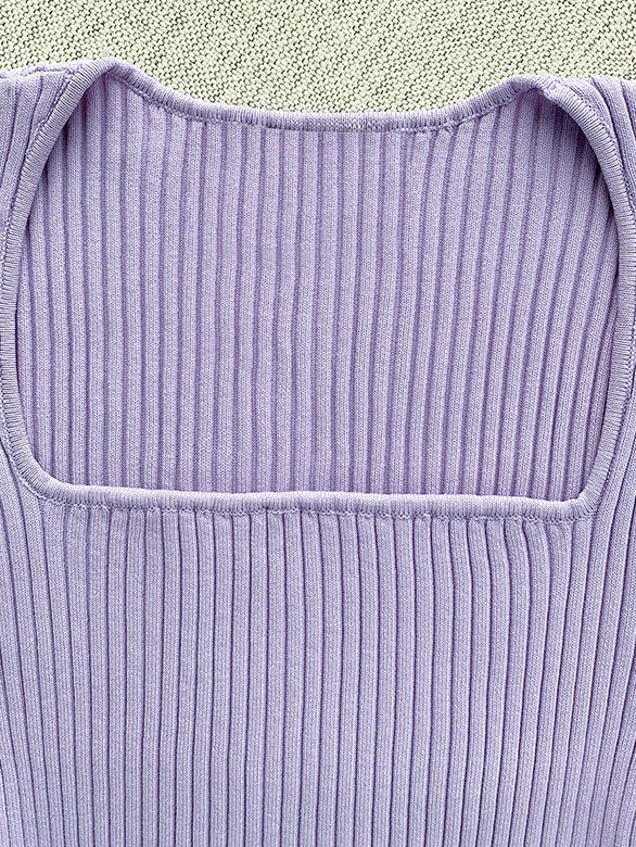 light purple square neck puff sleeve knit tops