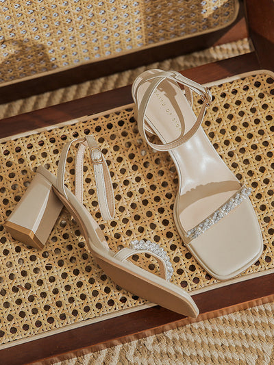 pearl bijou chunky heel sandals