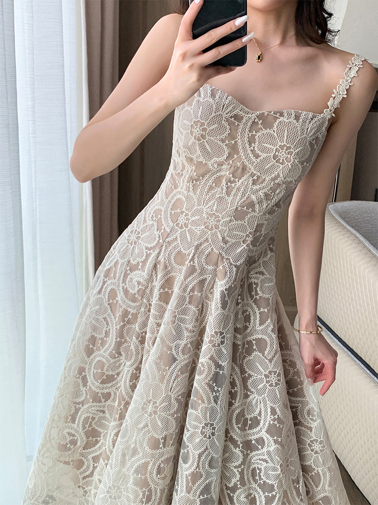 lace camisole flare long one piece