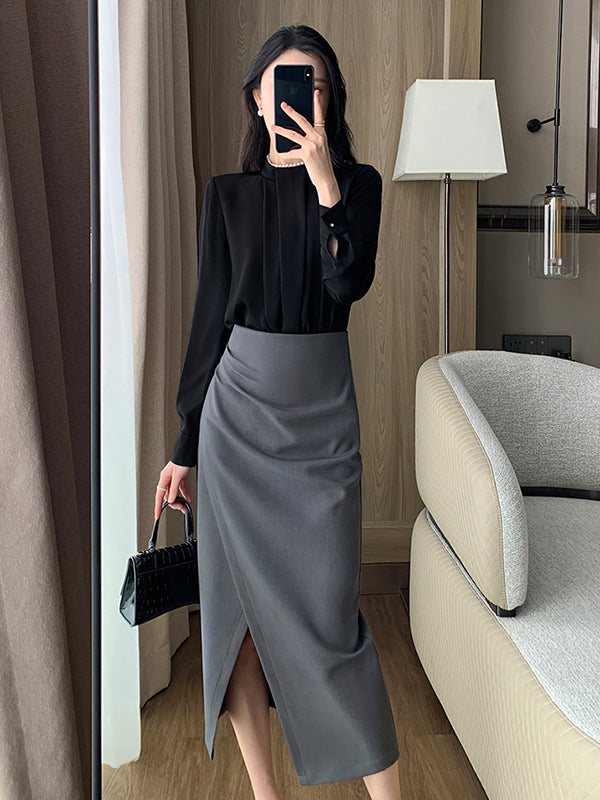 pearl neck black shirt