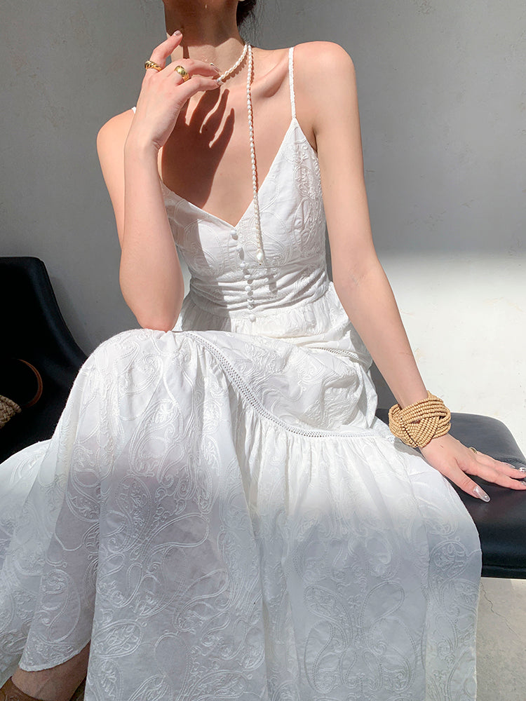 white camisole tiered long dress