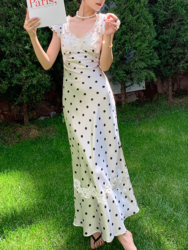 dot lace tight long dress