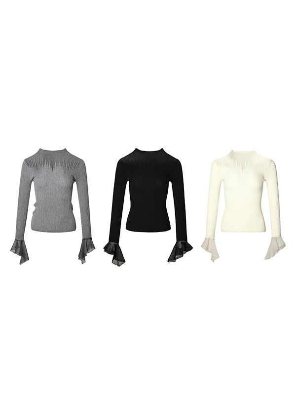 organdy ruffle long sleeve tops