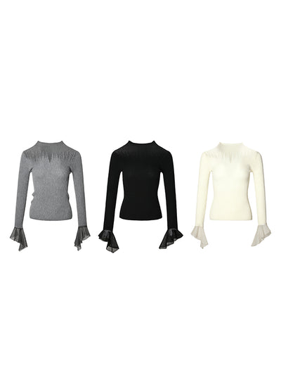 organdy ruffle long sleeve tops
