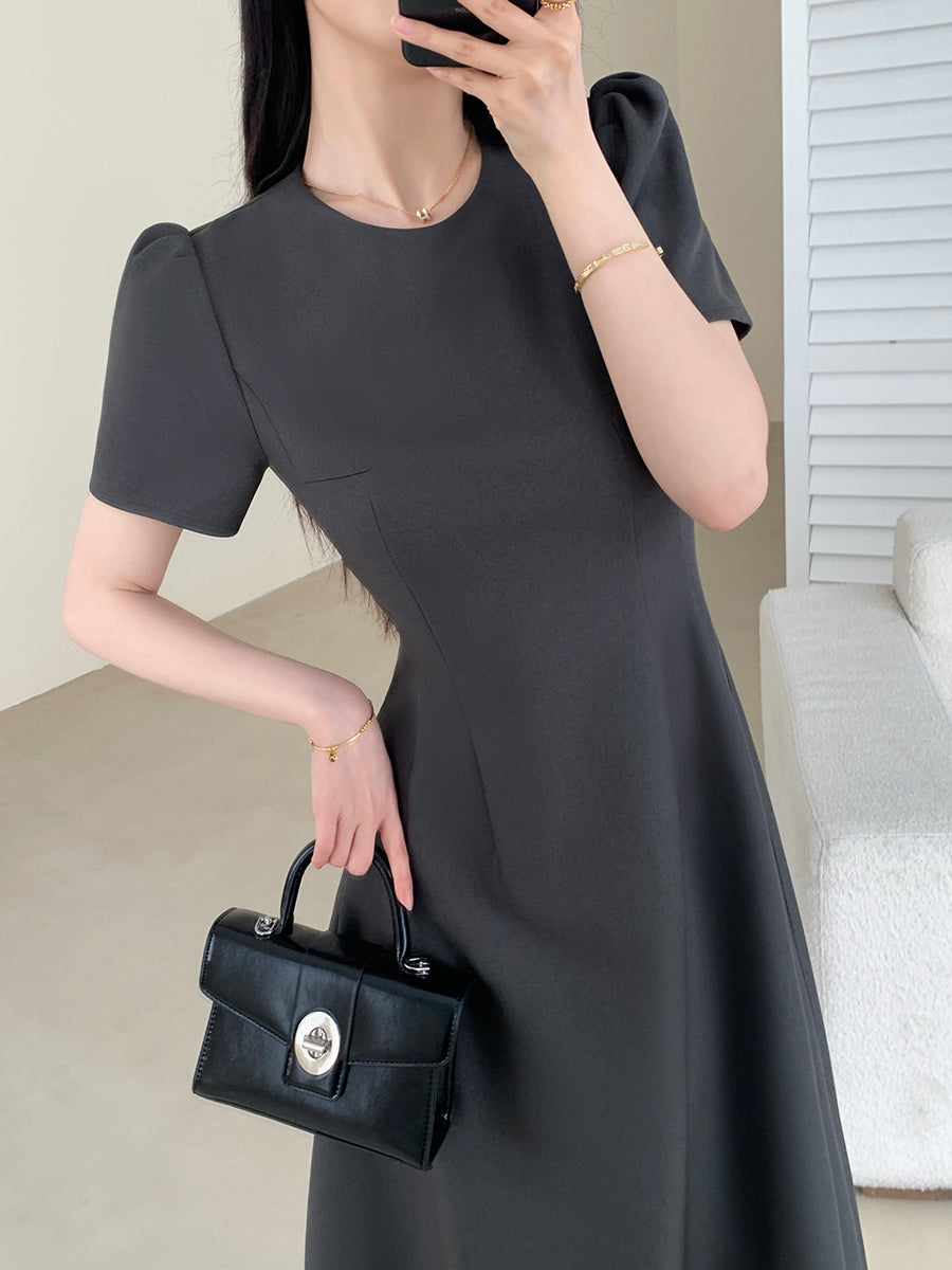 u neck gray flare long dress
