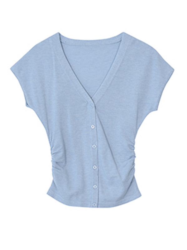 v neck button summer knit tops